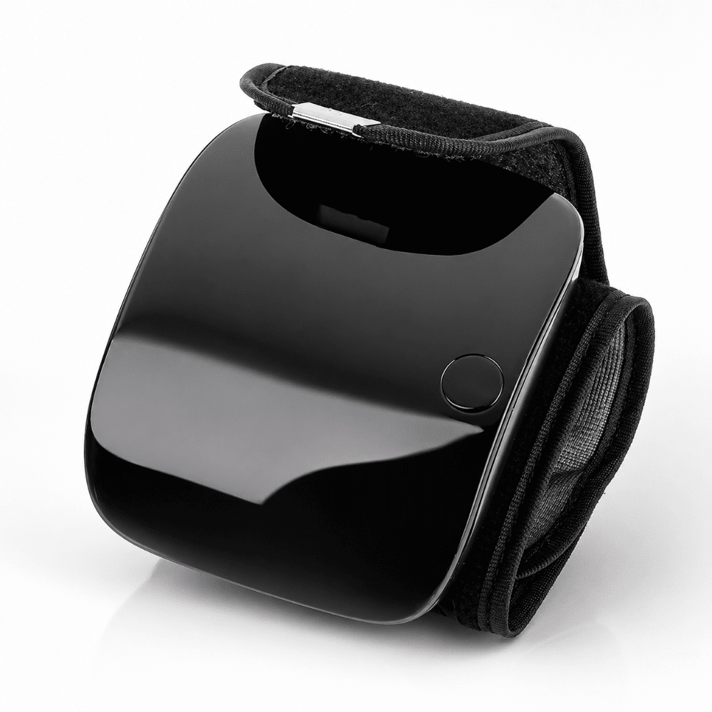 Wrist blood pressure monitor featuring a USB rechargeable battery and an easy-to-read LED display for accurate health tracking. 0